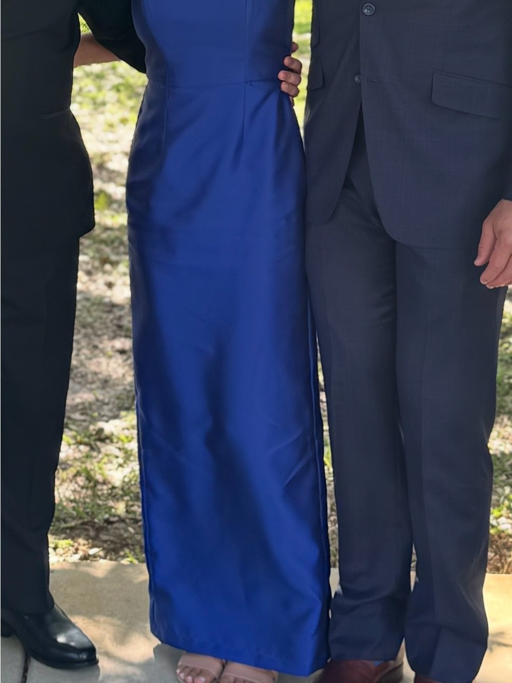 Dessy Cobalt Blue Column Maxi dress. Royal Blue Satin bridesmaid Dress for Women